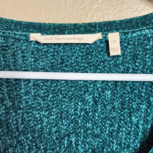 Soft Surroundings Womens Emerald Green Chenille V-Neck Tunic Sweater |1X| - Picture 2 of 7